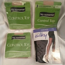 No Nonsense Control Top Pantyhose Tan Reinforced Toe sz B lot of 3 + Secret Silk