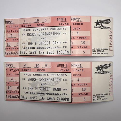 Biglietto concerto vintage Bruce Springsteen Stub 13 settembre 1985 Dallas Texas