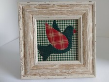 Hand Quilted Quilt Piece Country Primitive Country Look Bird Green Check Framed