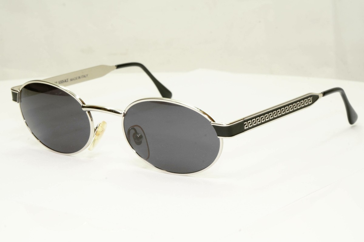 Gianni Versace 1996 Vintage Silver Black Oval Metal Sunglasses MOD