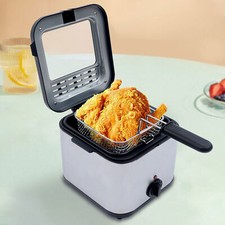 Electric Deep Fryer With Basket Small Fryer Stainless Steel Fish Fryer 1KW 2.5L!