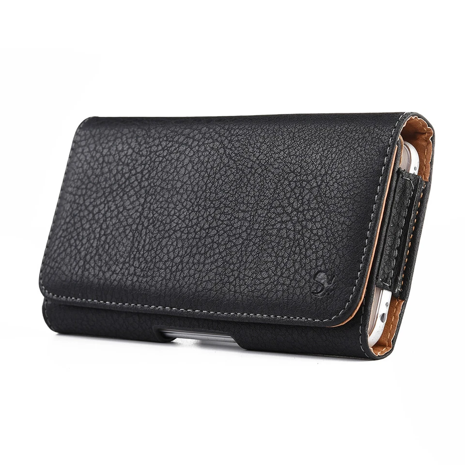 iPhone XS MAX (6.5" x 3.5") - Black Horizontal Leather Pouch Belt Clip Loop Case - Image 3 of 4