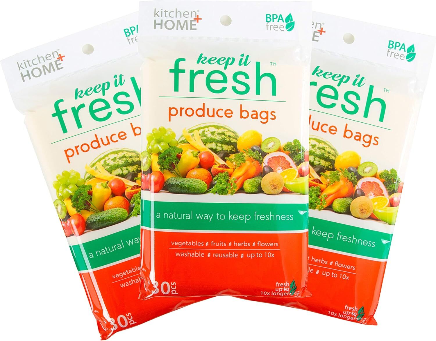 Reusable BPA-Free Freshness Produce Bags - 30 Pack in Green