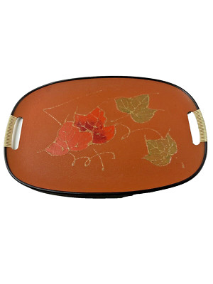 Vtg ESTATE Autumn Fall Leaves Harvest ENESCO Fiberboard Oval Tray Orange 18 