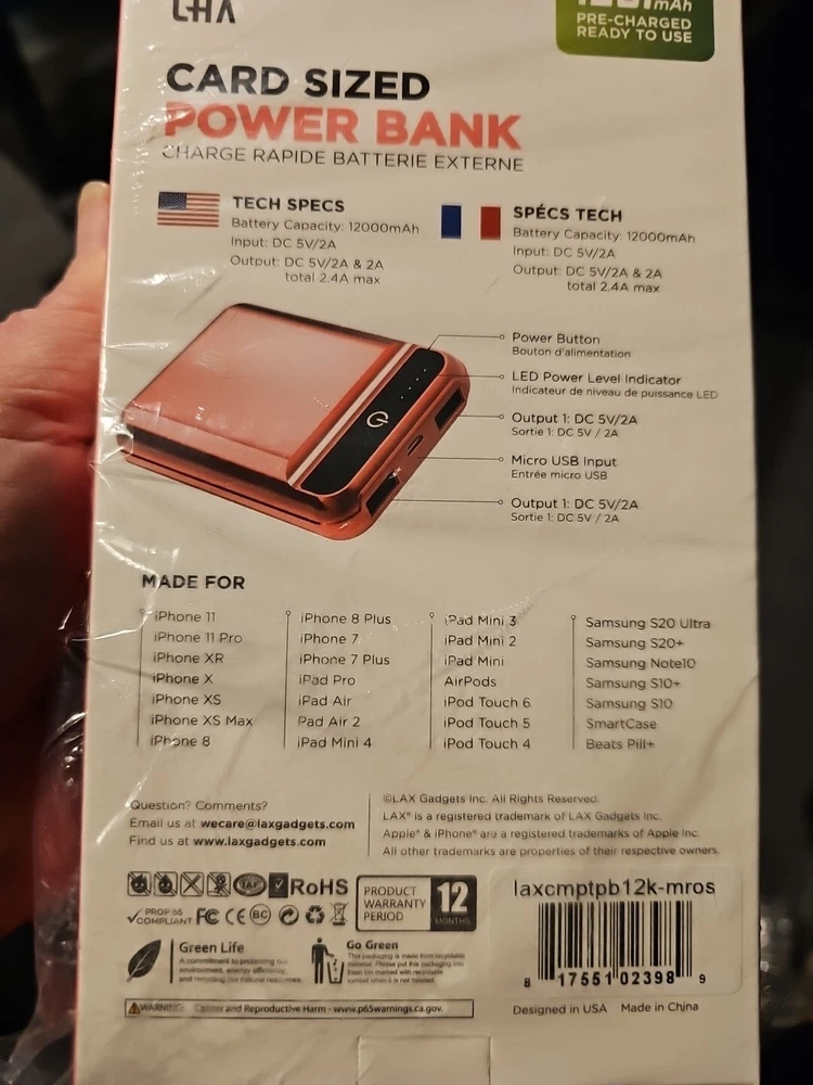 Power Bank Rapid Charge 12000mAh, Up To 6 Full Charges 2 USB Ports by LAX
