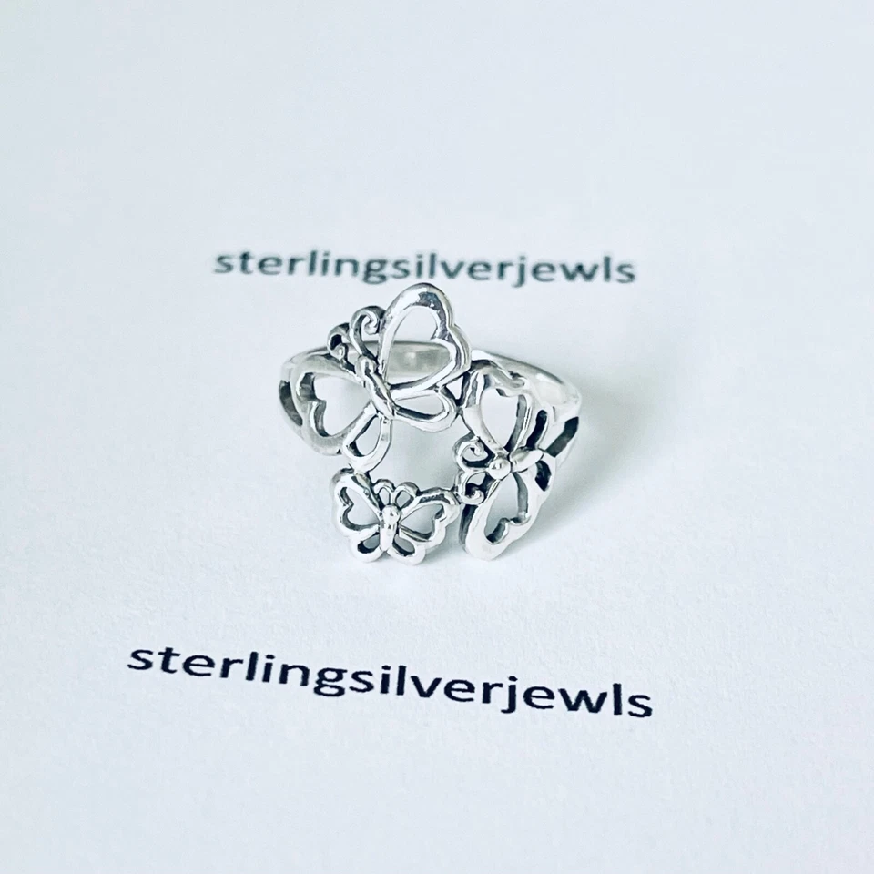 Anillo de tres mariposas de ley, anillos de plata, anillo de insectos, mariposas Foto 2 de 4