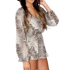 Show Me Your Mumu Snake Safari Boho Surplice Keyhole Ruffled Shorts Romper XS