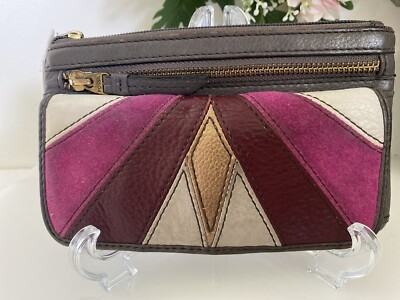 Fossil Karli Clutch Wristlet Wallet Bag Geometric Print Leather Mod Vintage NWT