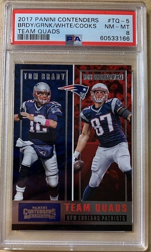 2017 Panini Contenders Team Quads #TQ5 Tom Brady Rob Gronkowski PSA 8