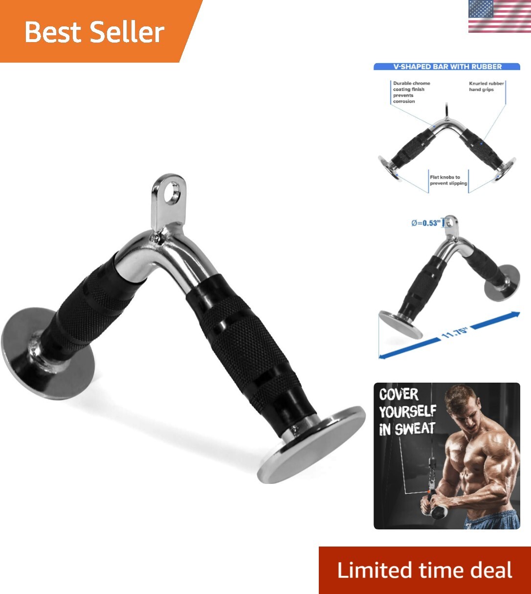 Cable Machine Attachment Steel V Bar 880lbs Durable Tricep Pushdown Home Gym