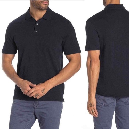 Vince Black Slub Cotton Classic Polo 