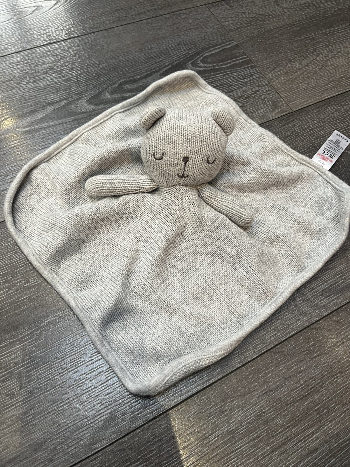 Grey Knitted Teddy Bear Baby Comforter / Blanket Soother Plush
