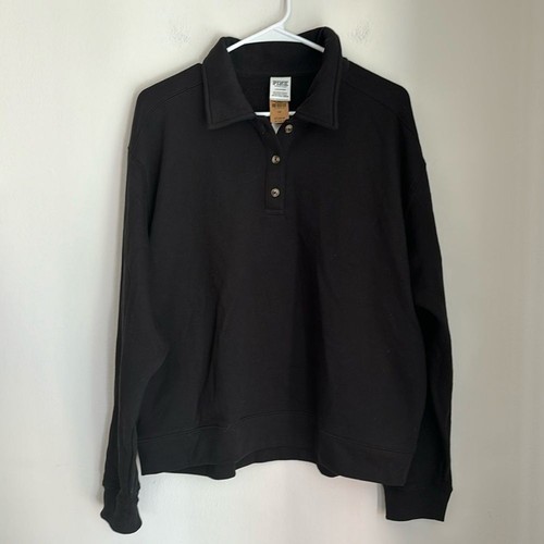 Victoria’s Secret Pink Women black collared pocket oversize sweatshirt large NWT