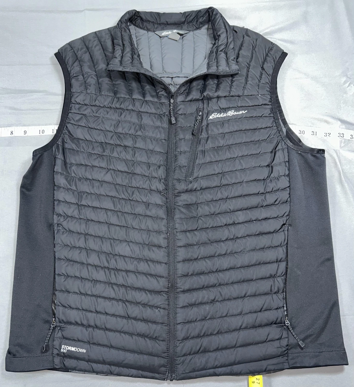 Eddie Bauer Vest Mens Large Black Down Puffer Full Zip StormDown 800 Outdoor