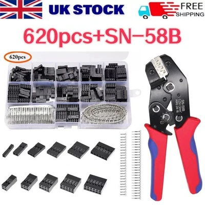 620x 2.54mm Pitch Pin Plug Housing Connector Dupont Male Female Crimp Pins Plier