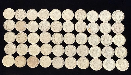 Mixed dates Roosevelt Dimes 90% Silver 50 Coins Lot