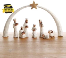White Tabletop Nativity Set, Christmas Decorations Indoor, Collectible Figurines