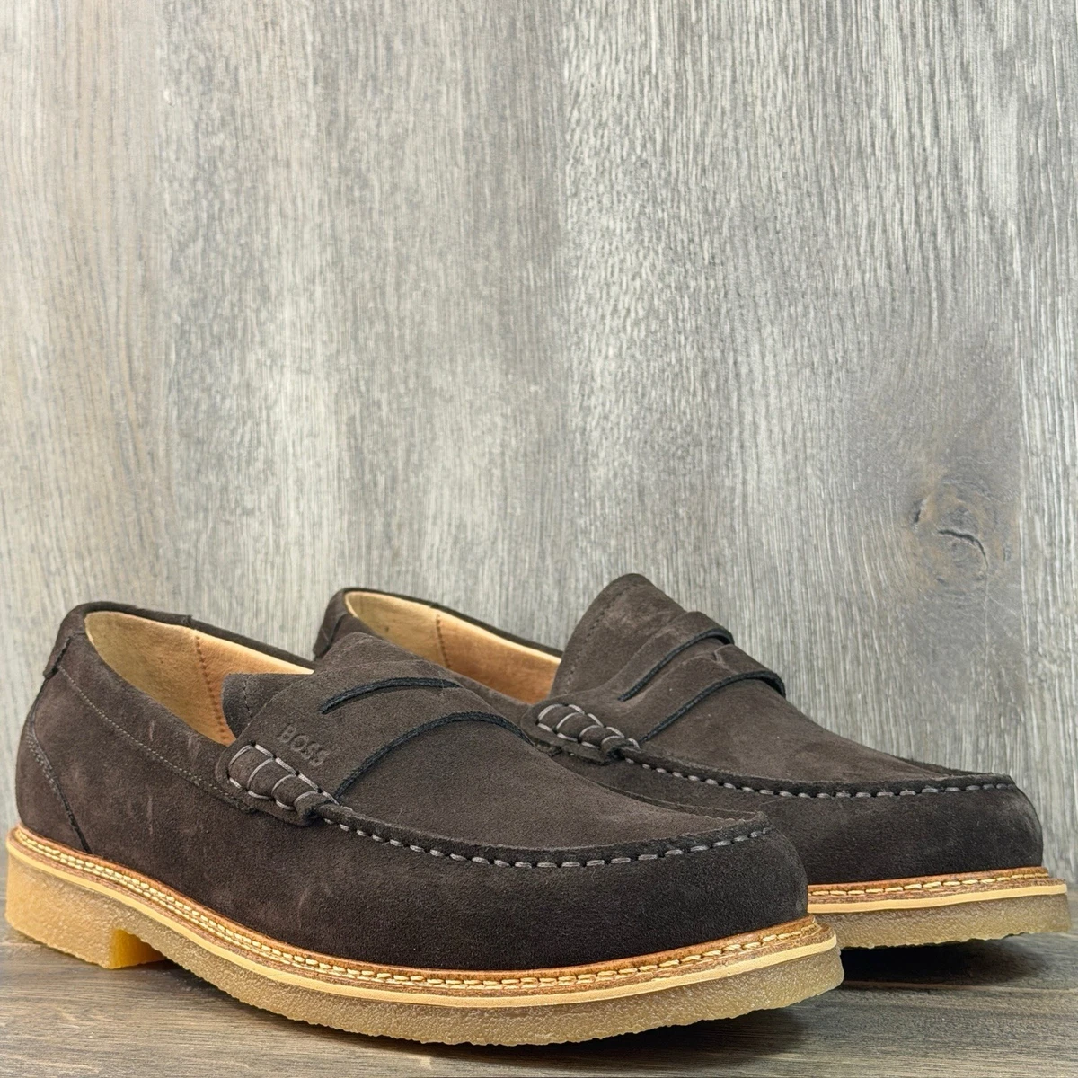 NEW BOSS-HUGO BOSS, Suede, “Driver”Loafers, Gray Penny Moccasin, Made in Europe HUGO BOSS Brown Casual Shoes for Men for sale | eBay main image 4