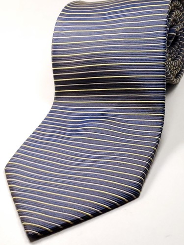 Corbata Brooks Brothers Hecha en EE. UU. 100 % Seda Marrón Azul Marino Dorado Rayas NUEVA - Imagen 2 de 5