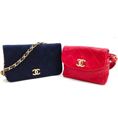Chanel Umhängetasche Gürteltasche 2 Set Navy Lammfell 2754042