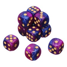 10Pcs 6 Sided Colored Standard Dice, Acrylic D6 Game Dice, Purple/Blue, Gold