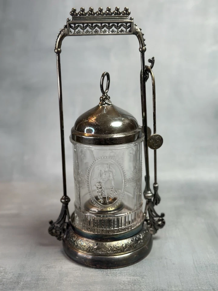 Antiguo encurtido victoriano Castor Meriden B. Co. inserto de vidrio Cupido y Venus Foto 3 de 4