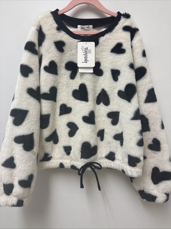 New Speechless Kids Hearts Plush Pullover Top Girls M - Image 2 of 4