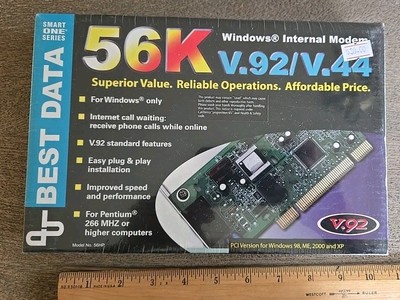 BEST DATA 56K WINDOWS INTERNAL PCI MODEM, V.92/V.44 - NEW SEALED Internet Dial 