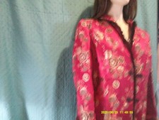 Silk look , Floral Embroidery Blazer Women s Red Asian two button.