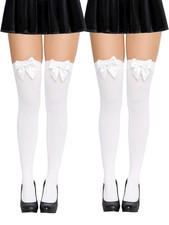 White Thigh High Stockings for Women with Bows 00-2, Socks white Bow 