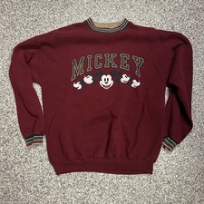 Disney Designs Mickey Mouse Sweatshirt Mens L/XL Maroon Vintage 90s Made in USA