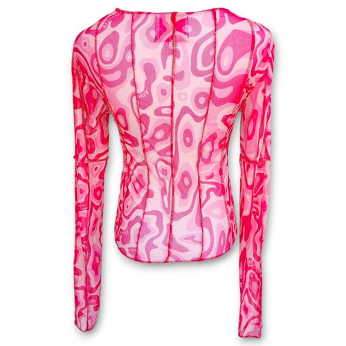 Omighty Pink Lava Mesh Groovy Long Sleeve Top Medium EUC - Picture 4 of 9
