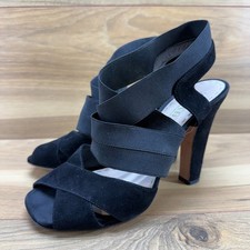 PRADA Strappy Heels Square Toe 7 EU 37 Black Suede Stretch Sandals