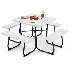 8 Person Square Picnic Table Set with Umbrella Hole All-Weather HDPE