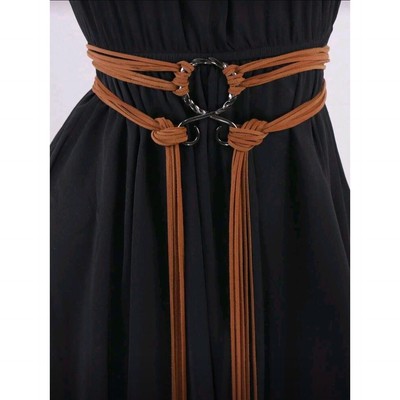 Womens Faux Suede Boho Duster Belt Brown Braided Tassel Tie Waist Accessory