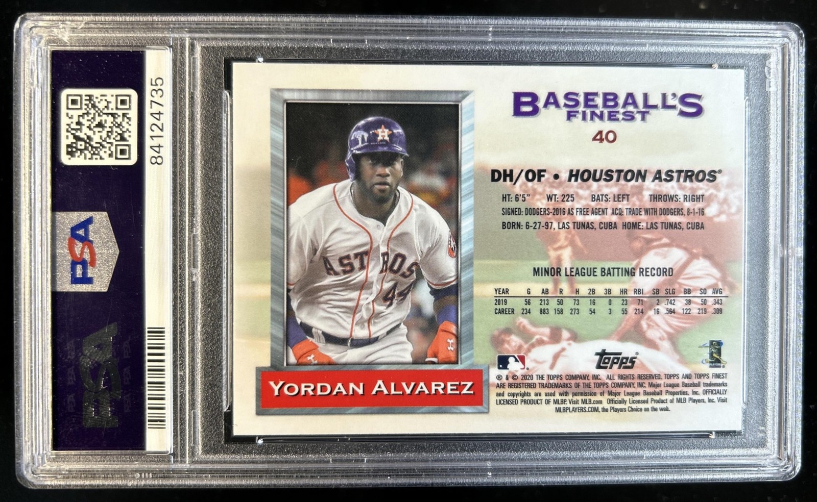 2020 Topps Finest Flashbacks Yordan Alvarez Rookie RC #40 Astros PSA 10 GEM MINT view 2