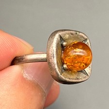 Vintage Amber Sterling Silver Ring Size 7