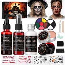 Halloween SFX Makeup Kit, Washable Fake Blood Kit for Special Effects