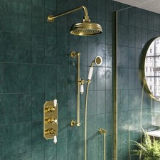Brushed Brass 2 Outlet Wall Mounted Thermostatic Mixer Shower Set  CAMBBHASRK3VE