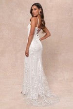 Lulus Ethereal Elegance Embroidered Lace-Up Maxi Dress White M