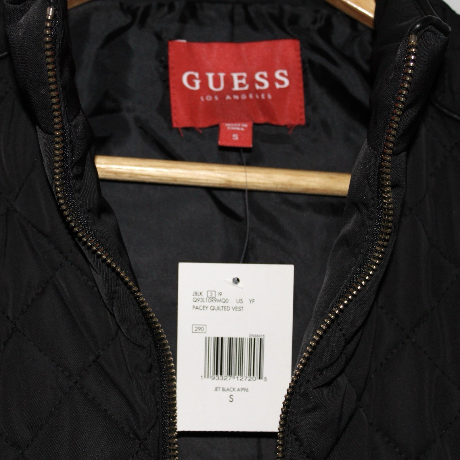 GUESS Pacey Quilted Vest Womens S Black Full Zip Pockets Lined Sleeveless - product detail image 3