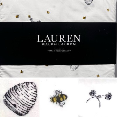 Ralph Lauren TWIN Sheet Set Bumble Bee Hive Flowers 100% Cotton