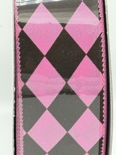 Reliant Ribbon Hot Pink And Brown Diamond Wire Edge Ribbon 1.5  x25 Yds
