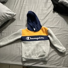 Champion Boys Colorblock Pullover Hoodie Gray Navy Yellow Fleece Long Sleeve 5T