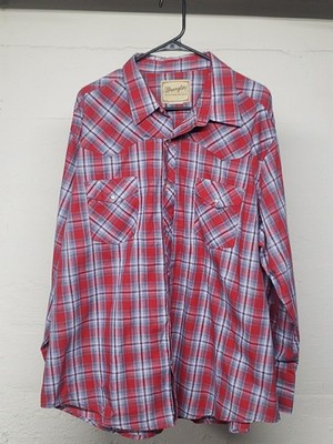 Wrangler Mens 2X Long Sleeve Pearl Snap Button Down Western Cowboy Chore Plaid
