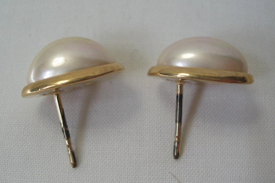 PENDIENTES VINTAGE MAJORICA PLATA ESTERLINA ORO LAVADO ~ PERLAS OVALADAS ~ EXCELENTES Foto 4 de 4