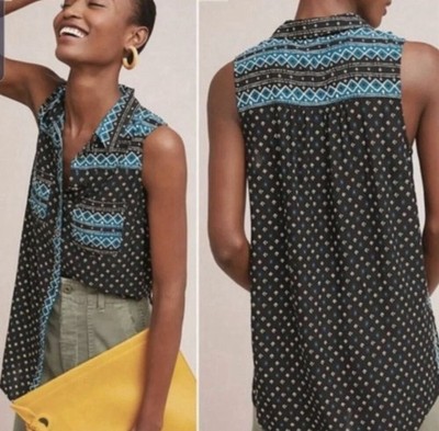 Anthropologie Akemi + Kin Boho Breezy Rayon Button Up Blouse Tunic Size L