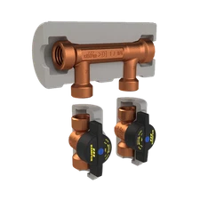 Kemper Flow-Splitter 1/2" Main x 1/2" Loop FPT w/ 1/4 Turn Stop Valves