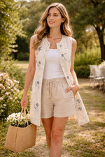 Shein Womens Floral Embroidered Mini Dress Cottagecore Effortless Cream Sz Small