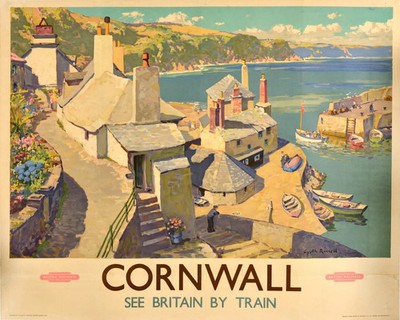 Cornwall British Rail Polperro Harbour England Vintage Travel Poster Print